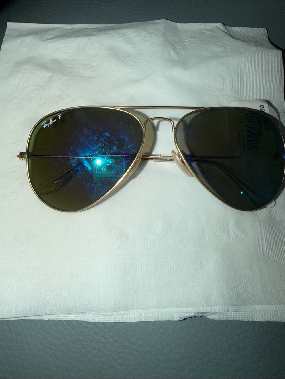Ray-Ban Gold polarized luxotica Frame Sunglasses with Green Lenses NWT